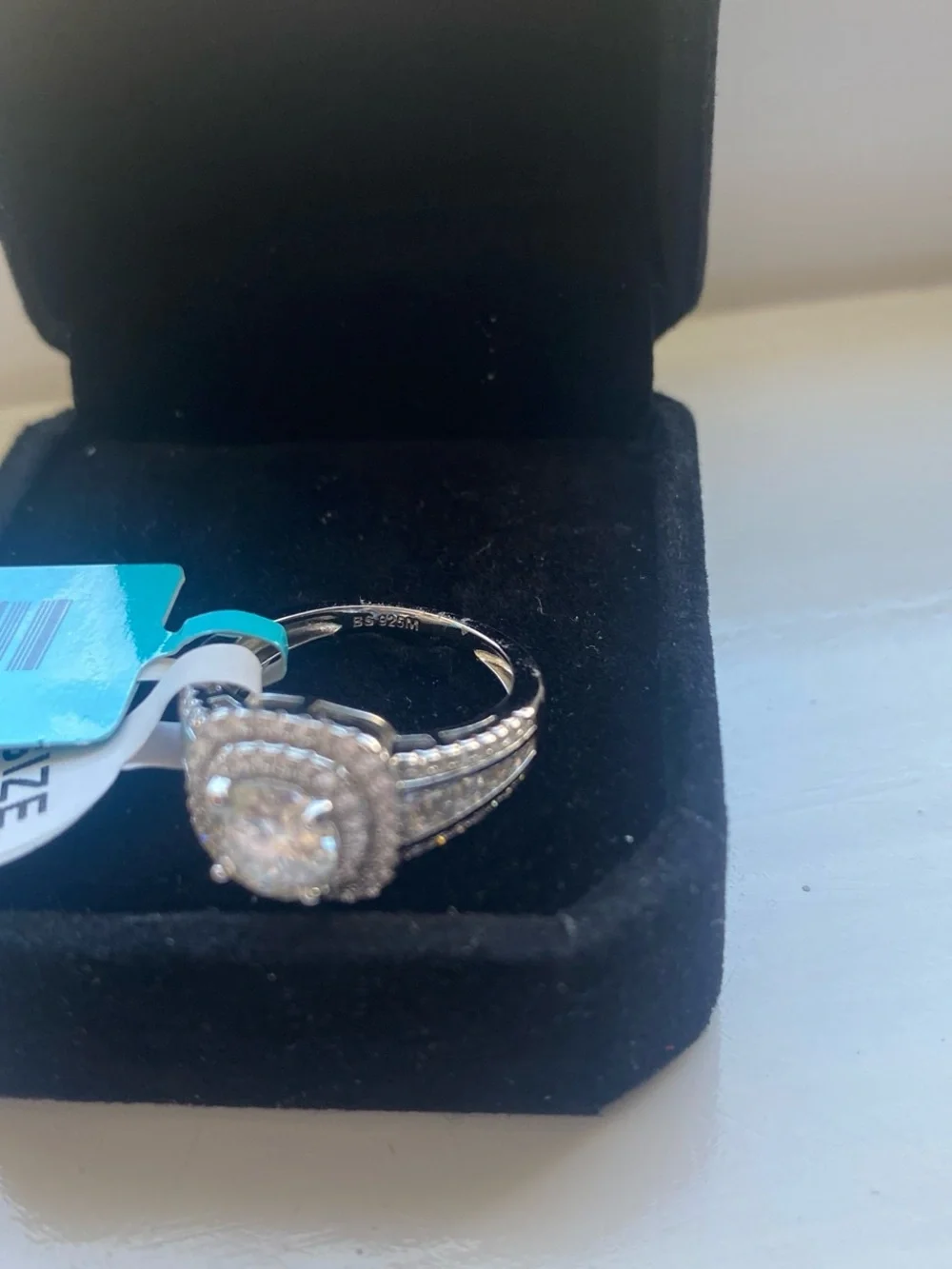 Silver Halo Round Cut Engagement Ring Size 5